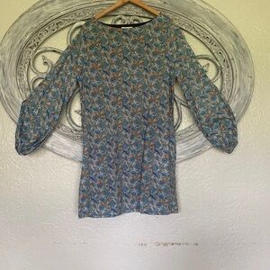 ANN MASHBURN Blue and Orange Patterned Long Sleeve Dress